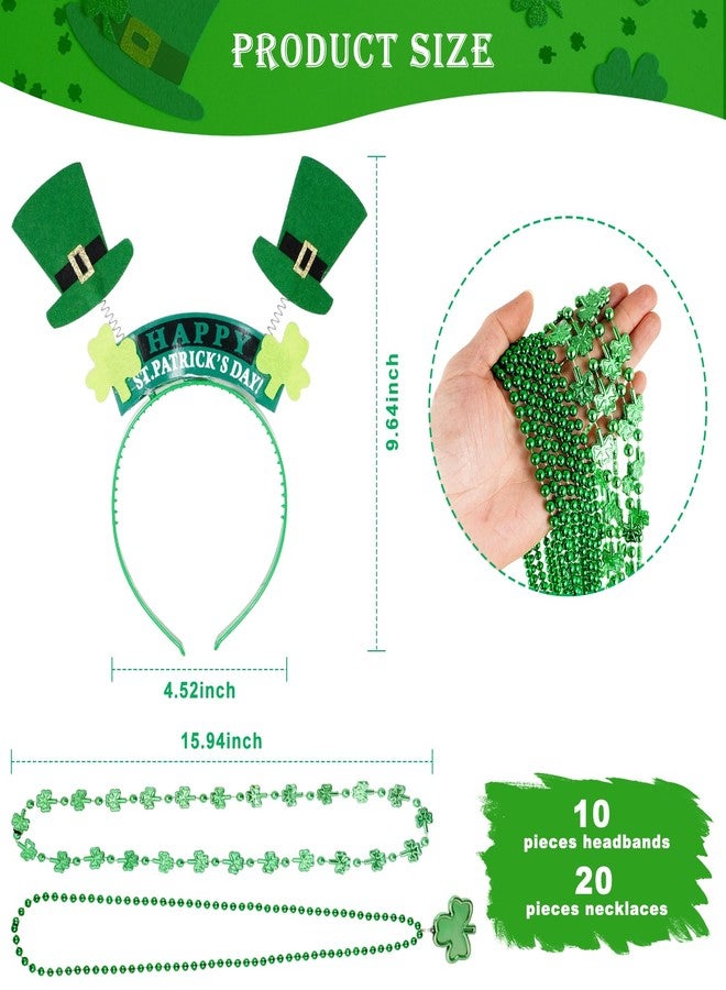 FACULX 30PCS St Patricks Day Accessories Beads Necklace Green Shamrock Pom Hat Headbands, St. Patrick's Day Accessories Party Favors Set for Festivals Event Parades Irish Green Supplies Men Women - Image 2